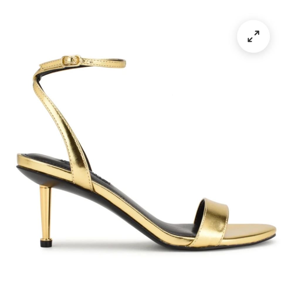 New 🆕 Nine West Anny Ankle Strap Heeled Sandals in Gold Color, Size 8